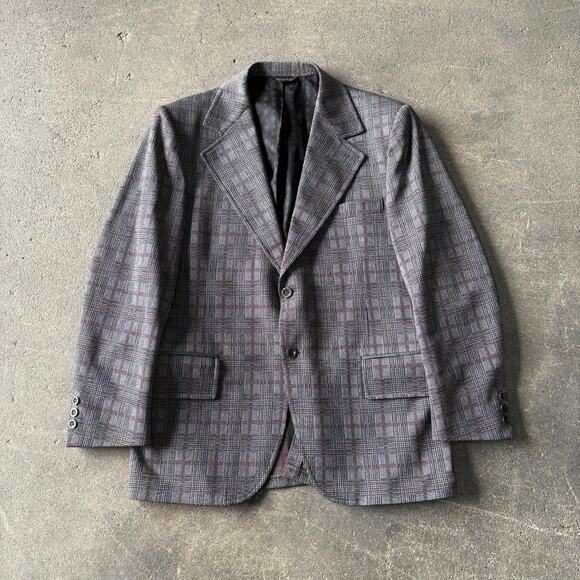Vintage 70s Clipper Craft Plaid Suit Mens 42 Gray Red Blazer Jacket Pants 36x30 - Picture 2 of 8